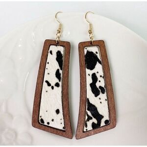 Wooden Cow Print Earrings